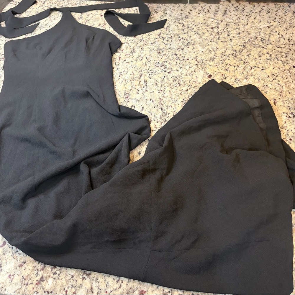 Dress the Population Long Black Backless Dress with Halter Neck Style
